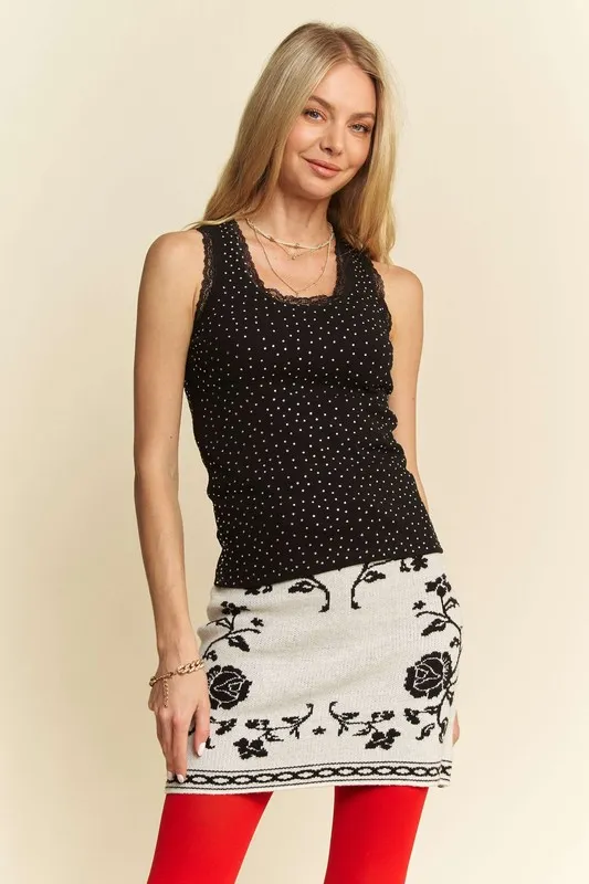 Davi & Dani Rhinestone Lace Trim Detail Tank - Image 5