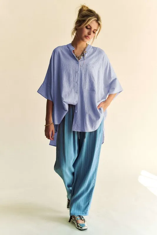 Davi & Dani Rhinestone Pleat Back Short Sleeve Loose Fit Shirt - Image 5
