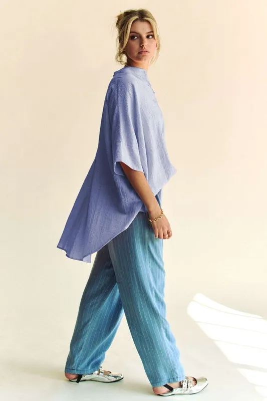 Davi & Dani Rhinestone Pleat Back Short Sleeve Loose Fit Shirt - Image 6