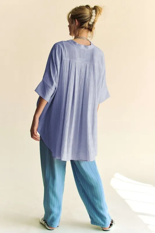 Davi & Dani Rhinestone Pleat Back Short Sleeve Loose Fit Shirt - Image 7