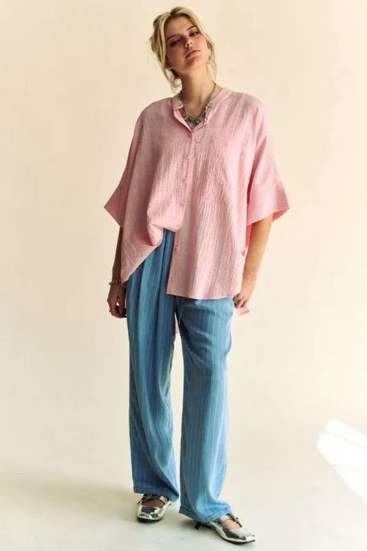 Davi & Dani Rhinestone Pleat Back Short Sleeve Loose Fit Shirt - Image 4