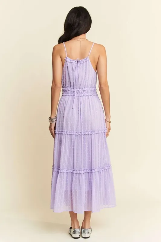 Davi & Dani Texture Swiss Dot Ruffle Square Neck Midi Dress - Image 3