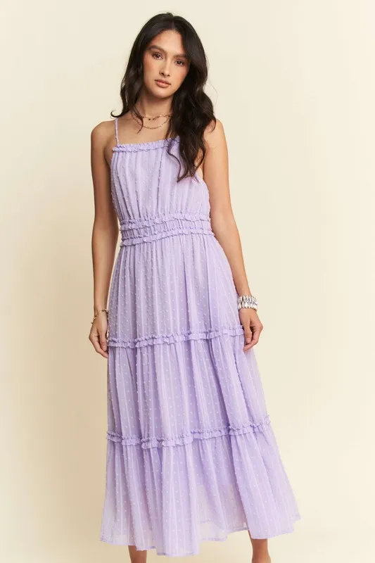 Davi & Dani Texture Swiss Dot Ruffle Square Neck Midi Dress - Image 4