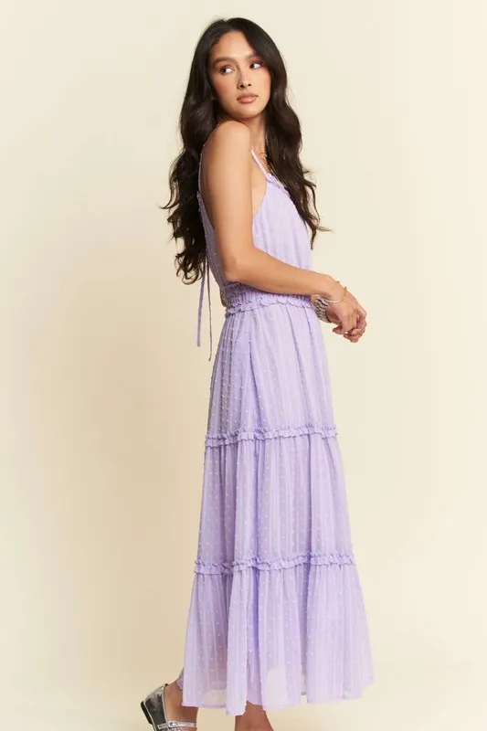 Davi & Dani Texture Swiss Dot Ruffle Square Neck Midi Dress - Image 5