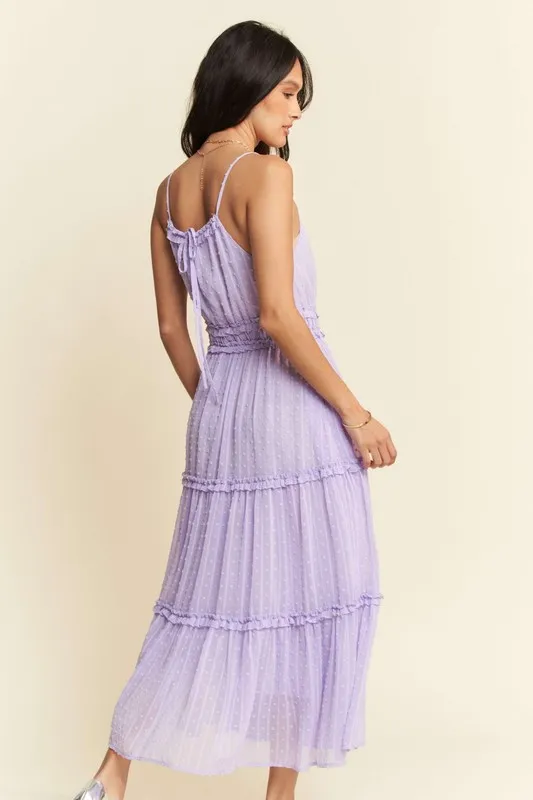 Davi & Dani Texture Swiss Dot Ruffle Square Neck Midi Dress - Image 6