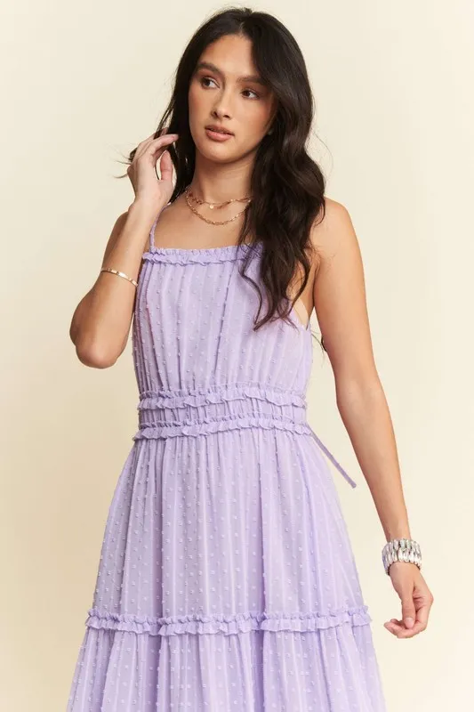 Davi & Dani Texture Swiss Dot Ruffle Square Neck Midi Dress - Image 7