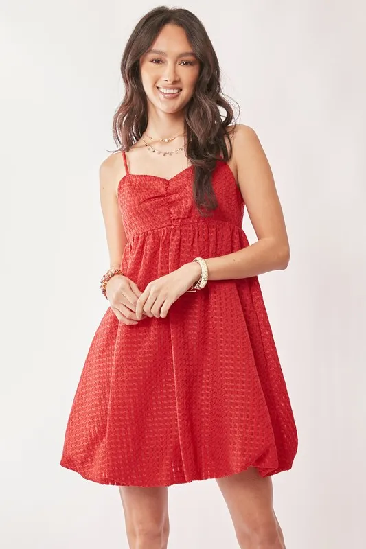 Davi & Dani Textured Sweetheart Neckline Bubble Hem Dress - Image 6
