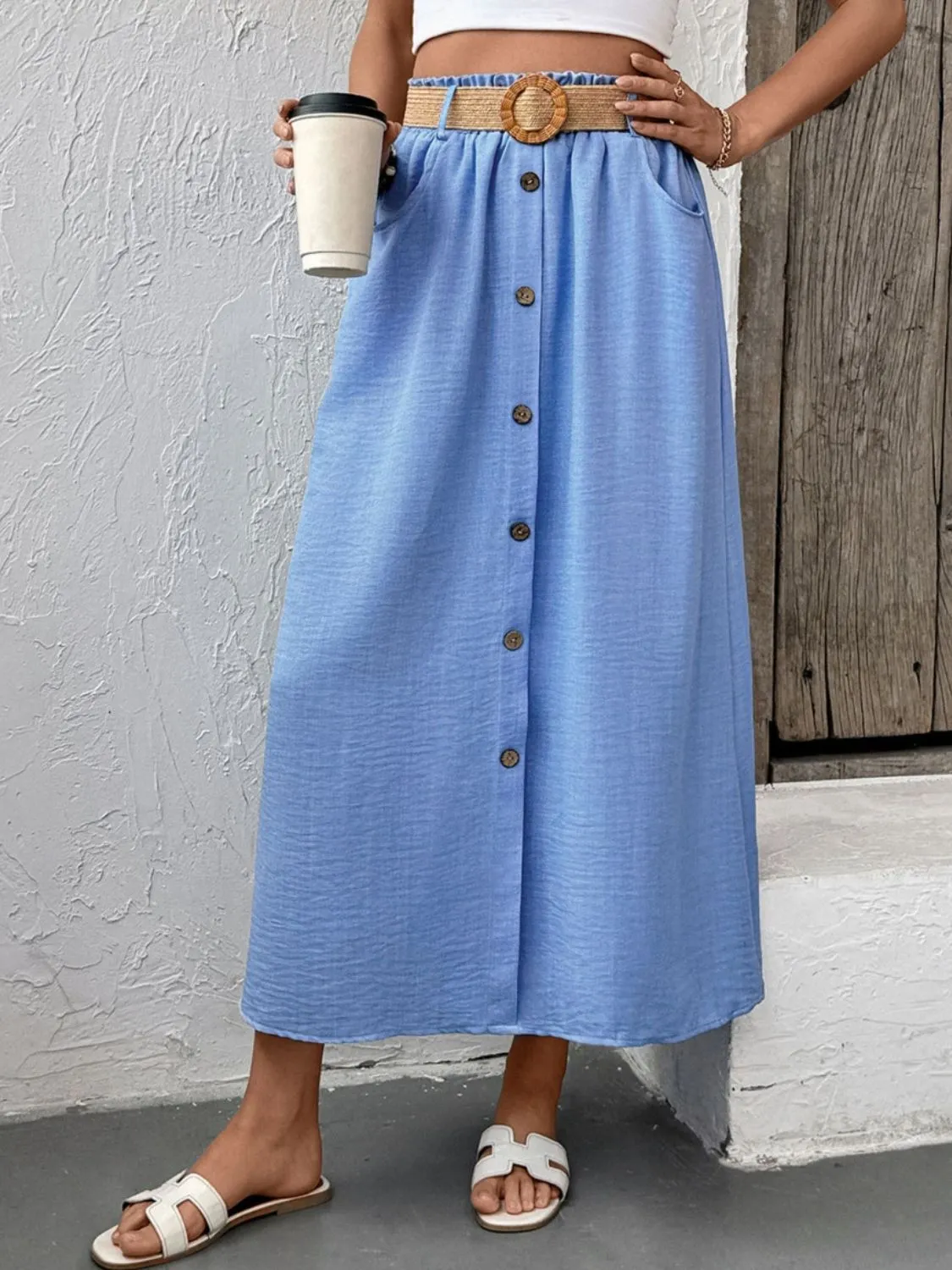 Decor Button Front Midi Skirt - Image 3