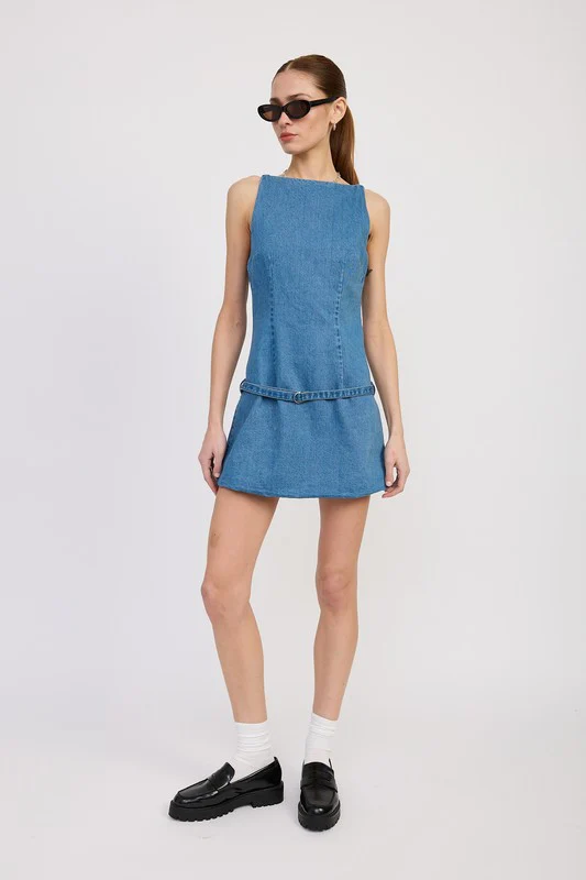 DENIM MINI DRESS WITH LOW WAIST BELT - Image 3