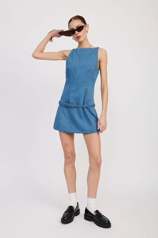 DENIM MINI DRESS WITH LOW WAIST BELT - Image 5