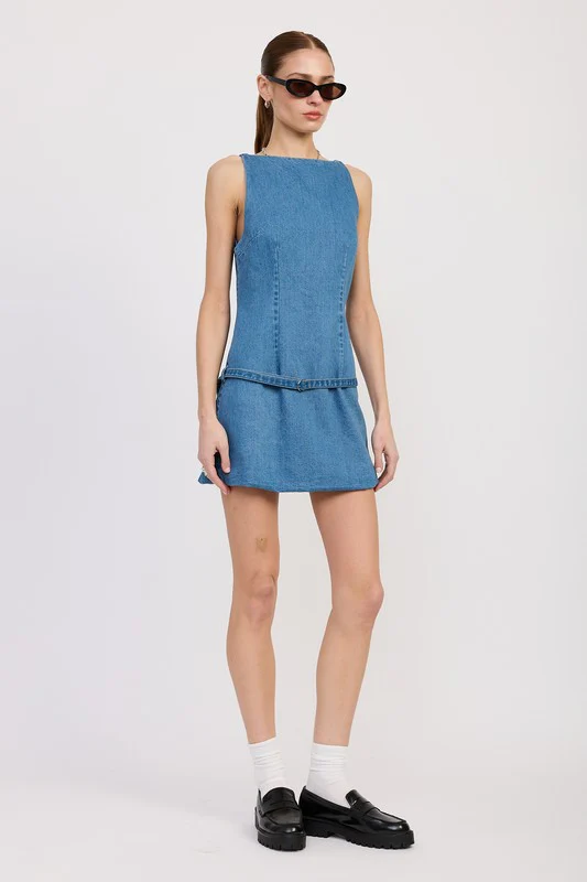 DENIM MINI DRESS WITH LOW WAIST BELT - Image 6