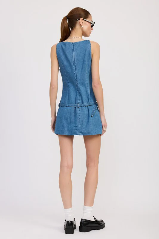DENIM MINI DRESS WITH LOW WAIST BELT - Image 7