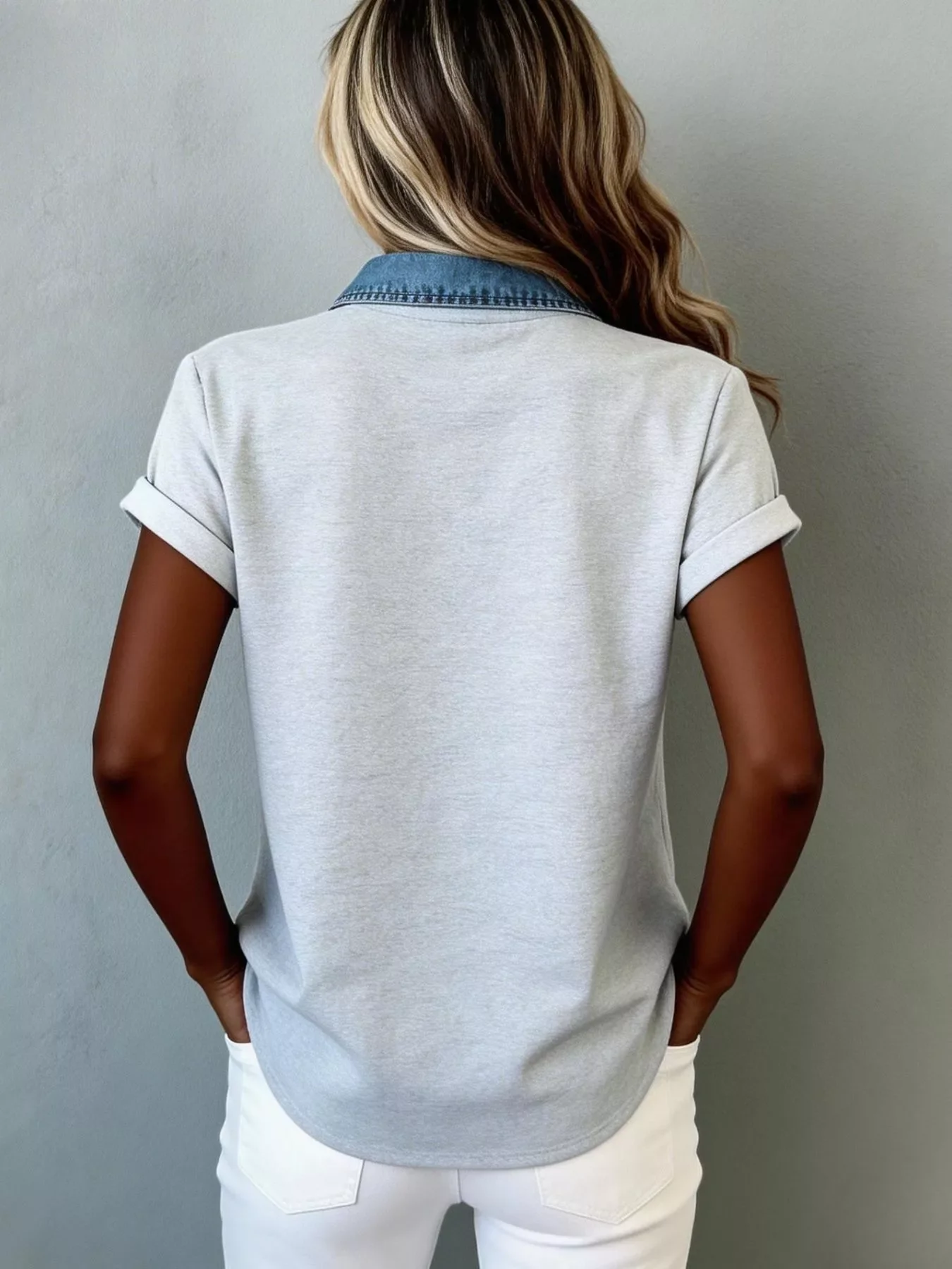 Denim Trim Short Sleeve Shirt - Image 3