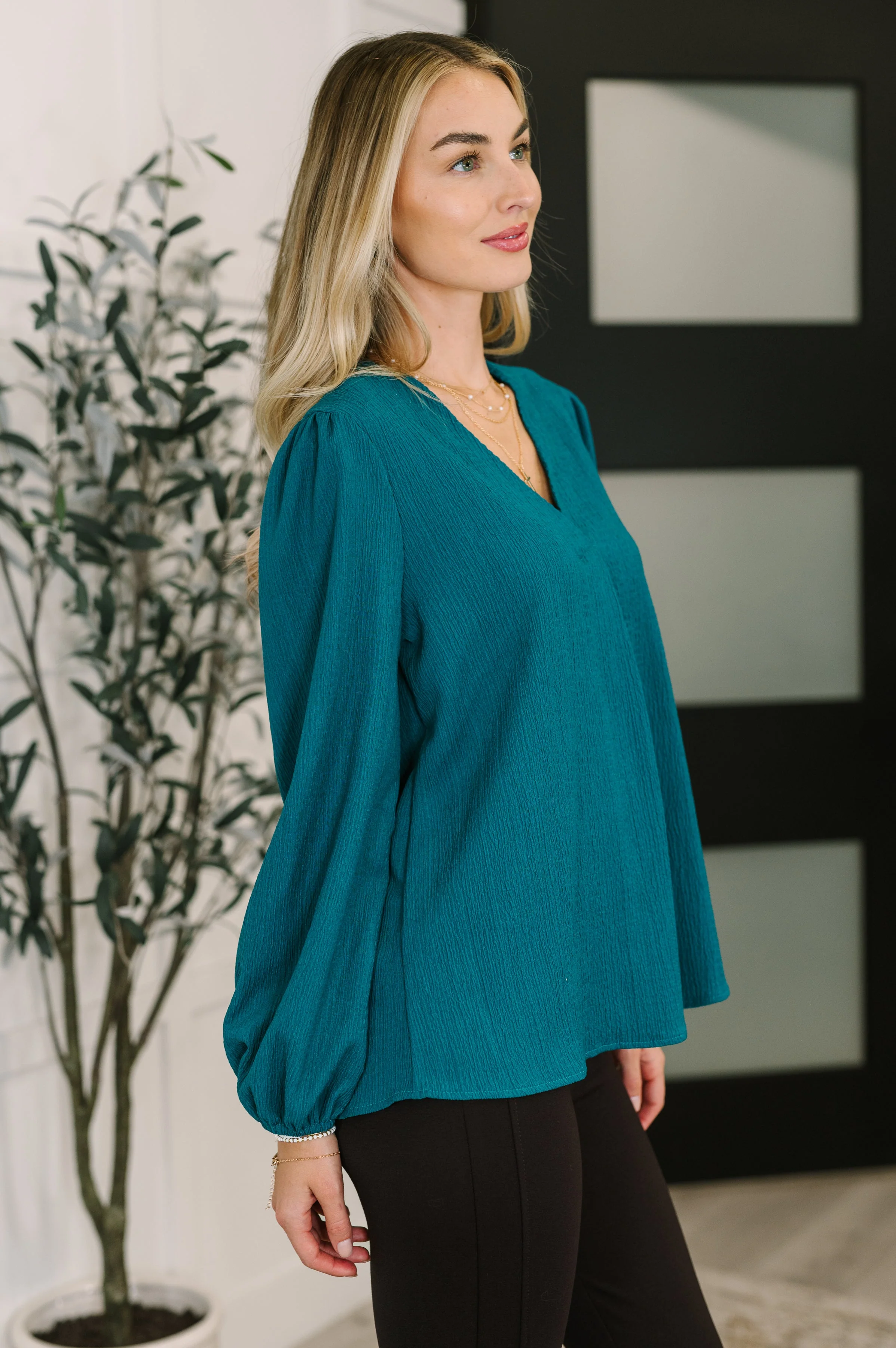 Desk to Dinner V-Neck Balloon Sleeve Blouse - Image 4