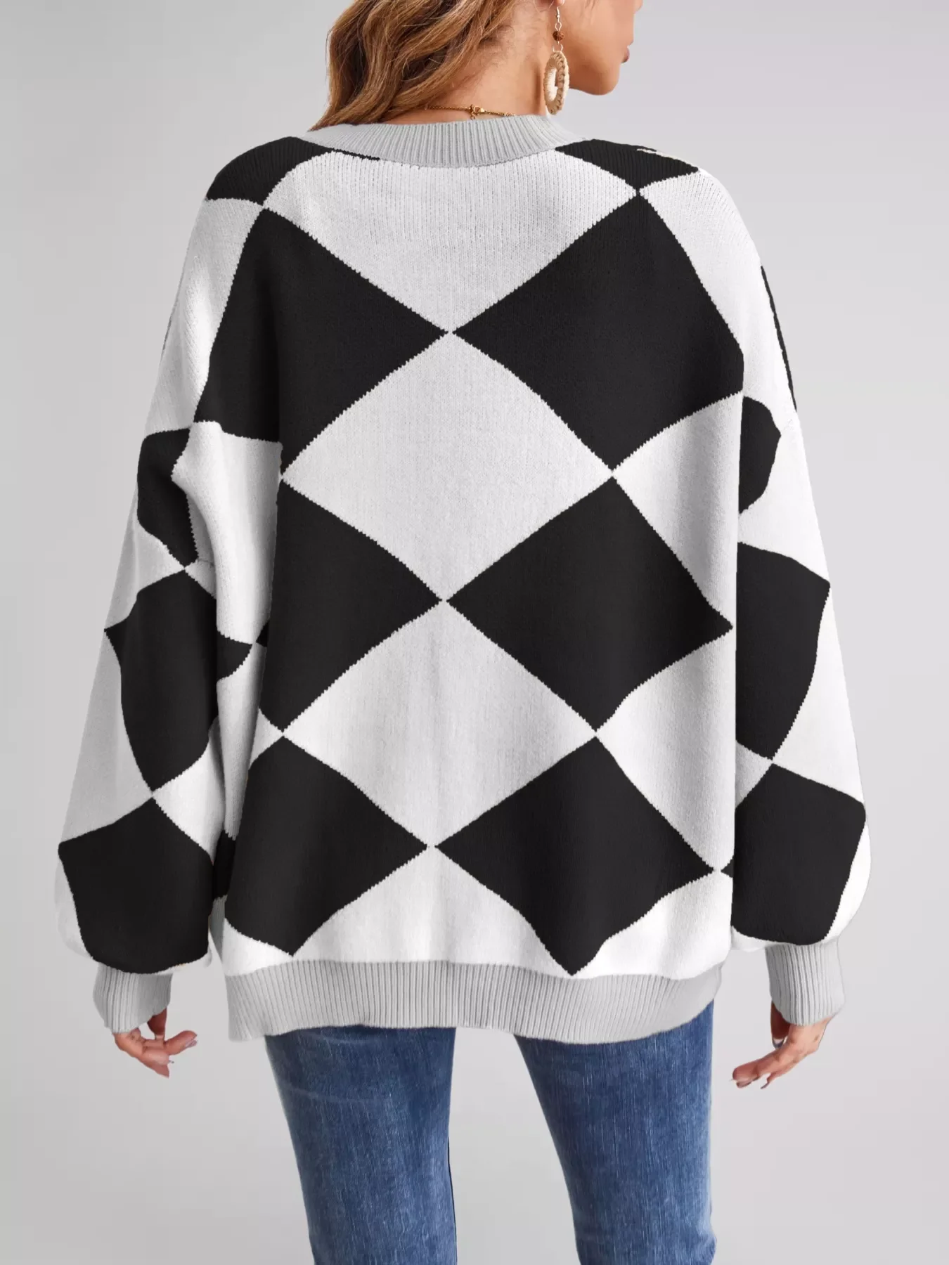 Diamond Pattern Button-Up Knit Cardigan - Image 19