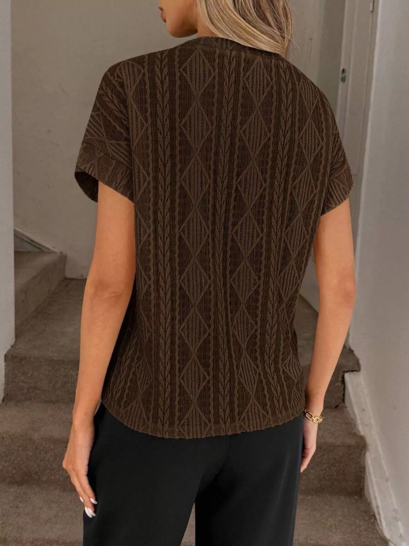 Diamond Pattern Round Neck Top - Image 6