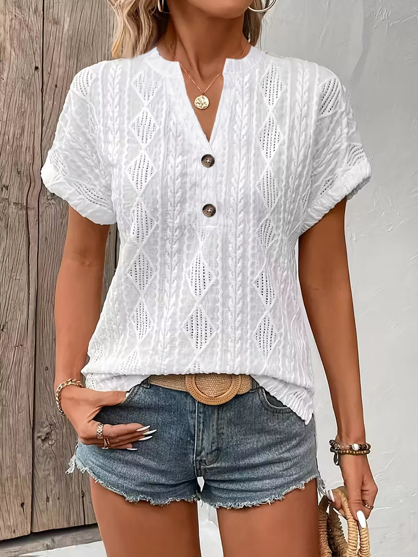 Diamond Pattern Short Sleeve Top