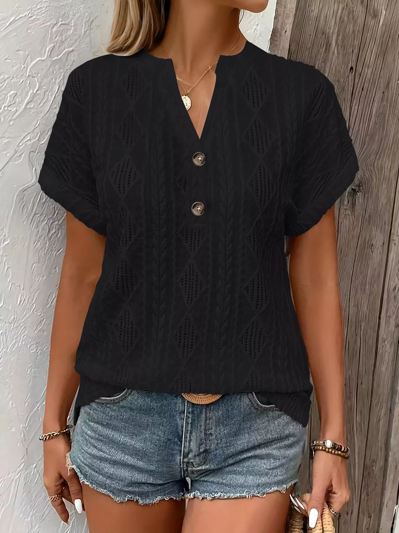 Diamond Pattern Short Sleeve Top - Image 6