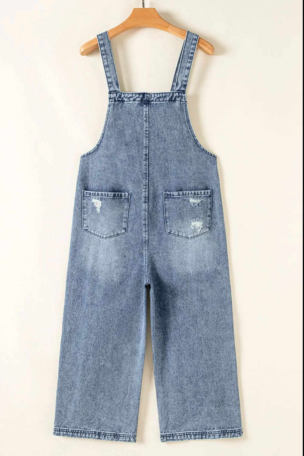 Distressed Bib Pocket Wide Leg Denim Overalls - Image 7