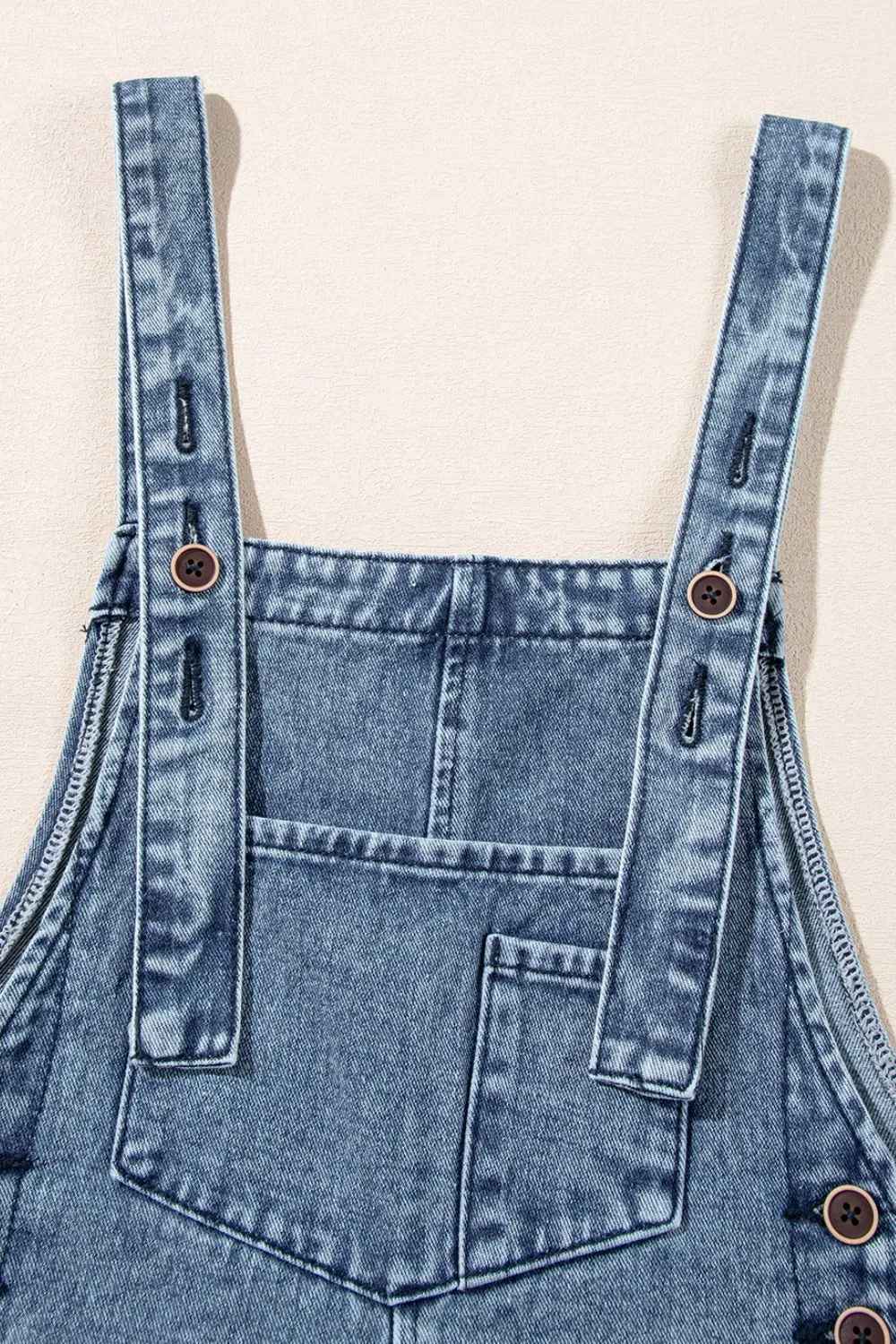 Distressed Bib Pocket Wide Leg Denim Overalls - Image 8