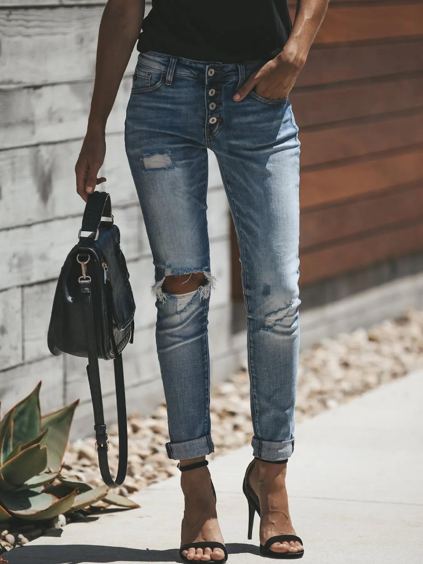 Distressed Button-Fly Skinny Jeans - Image 2