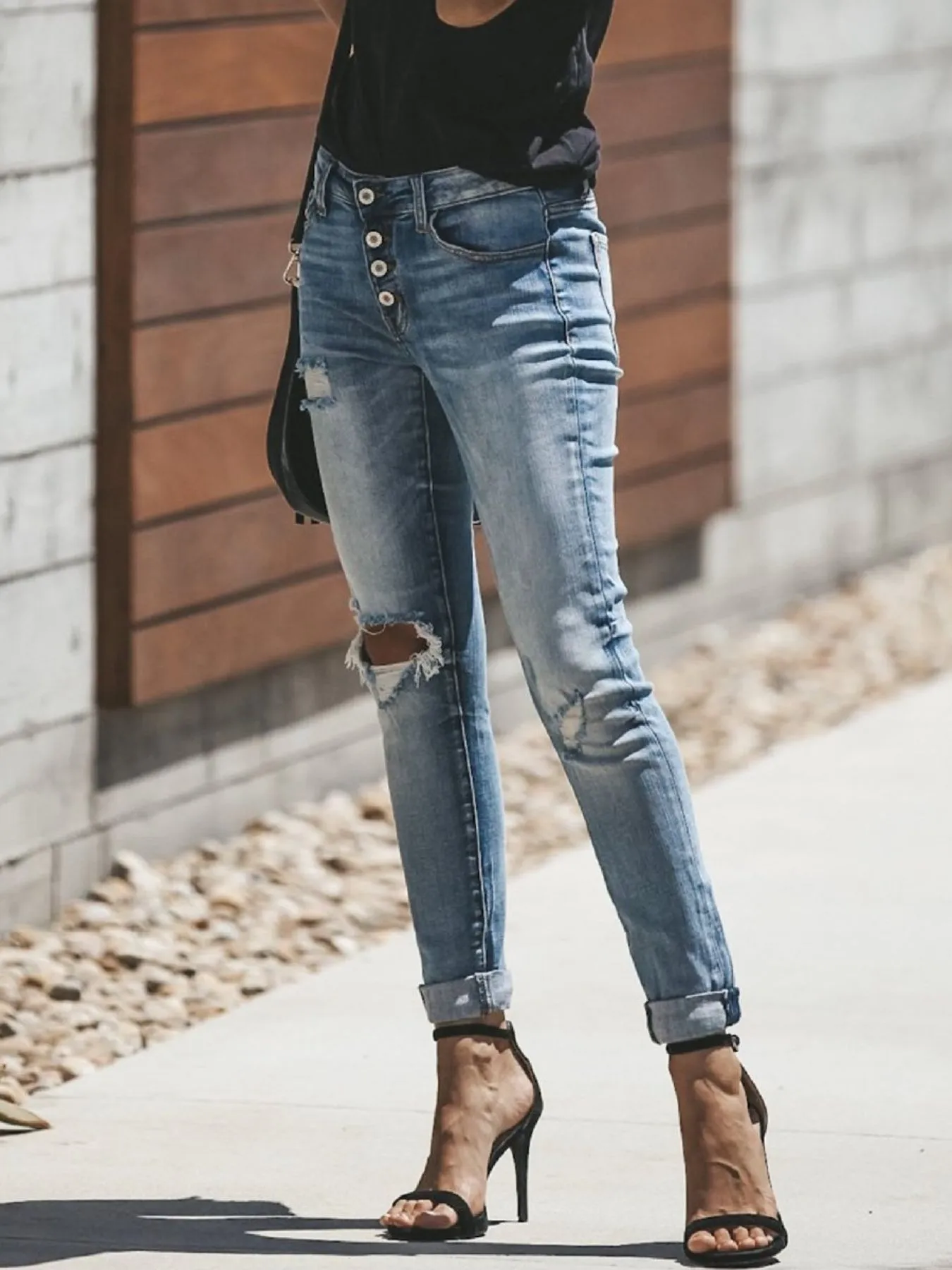 Distressed Button-Fly Skinny Jeans - Image 4
