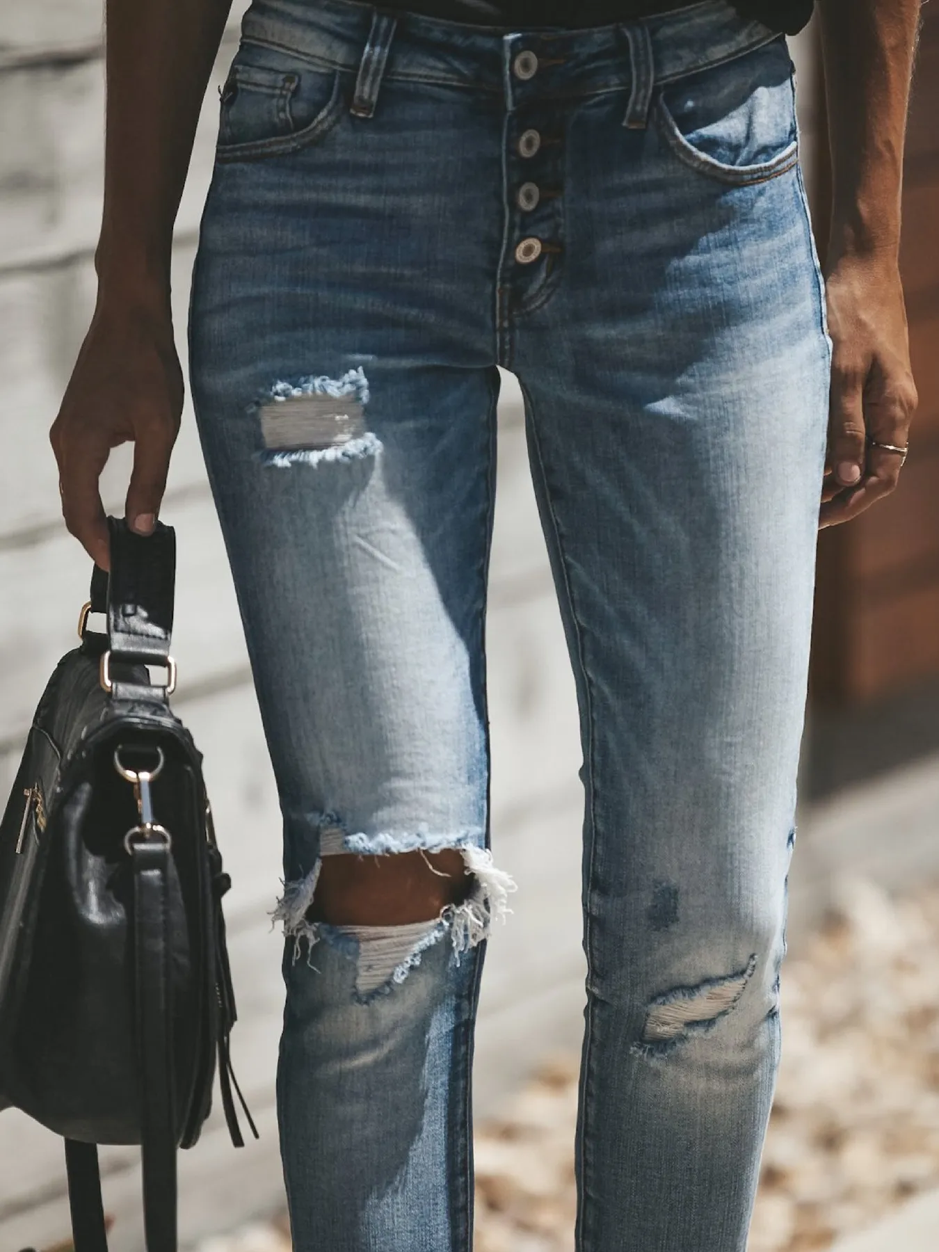 Distressed Button-Fly Skinny Jeans - Image 5