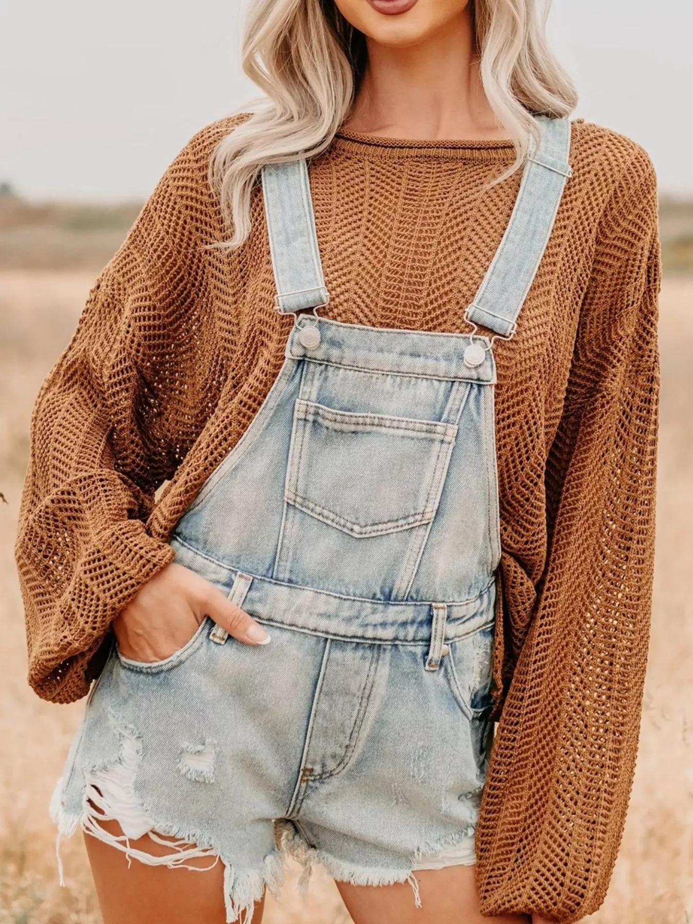 Distressed Denim Overalls Shorts