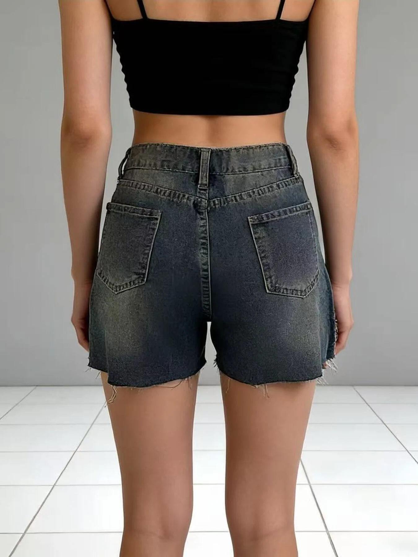 Distressed Slit Denim Shorts - Image 10