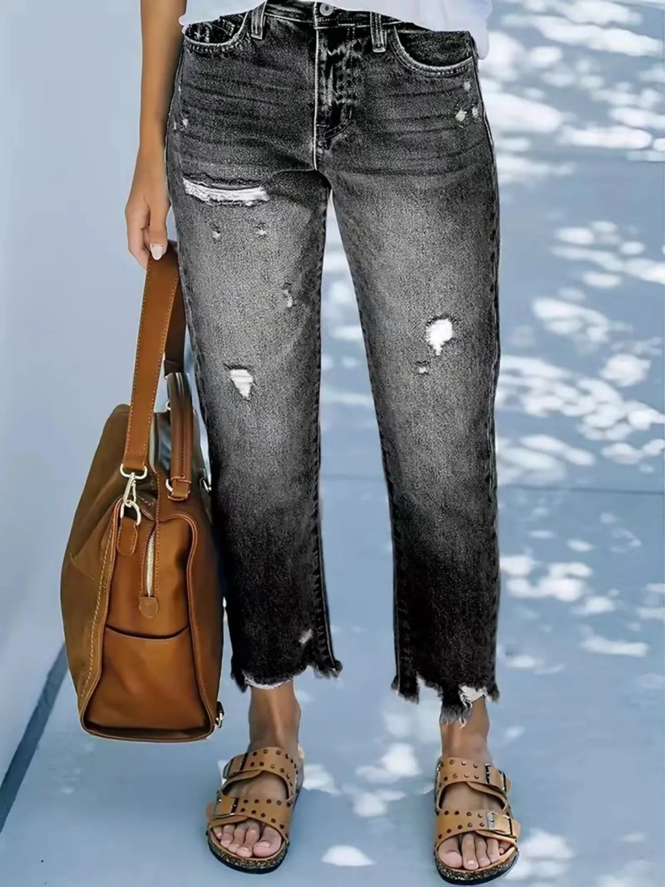Distressed Straight Leg Jeans - Image 10