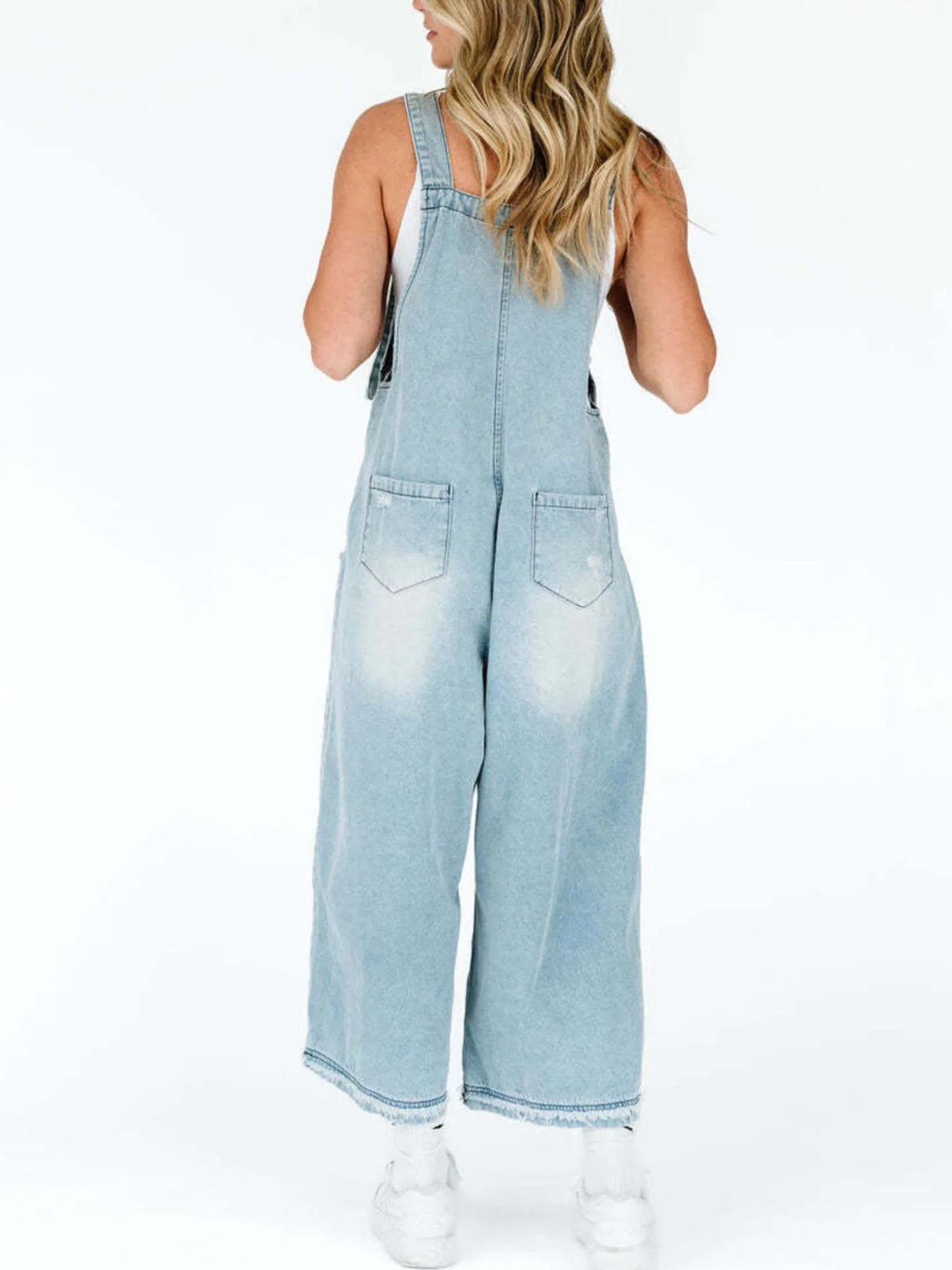 Distressed Wide Leg Denim Overalls - Image 20