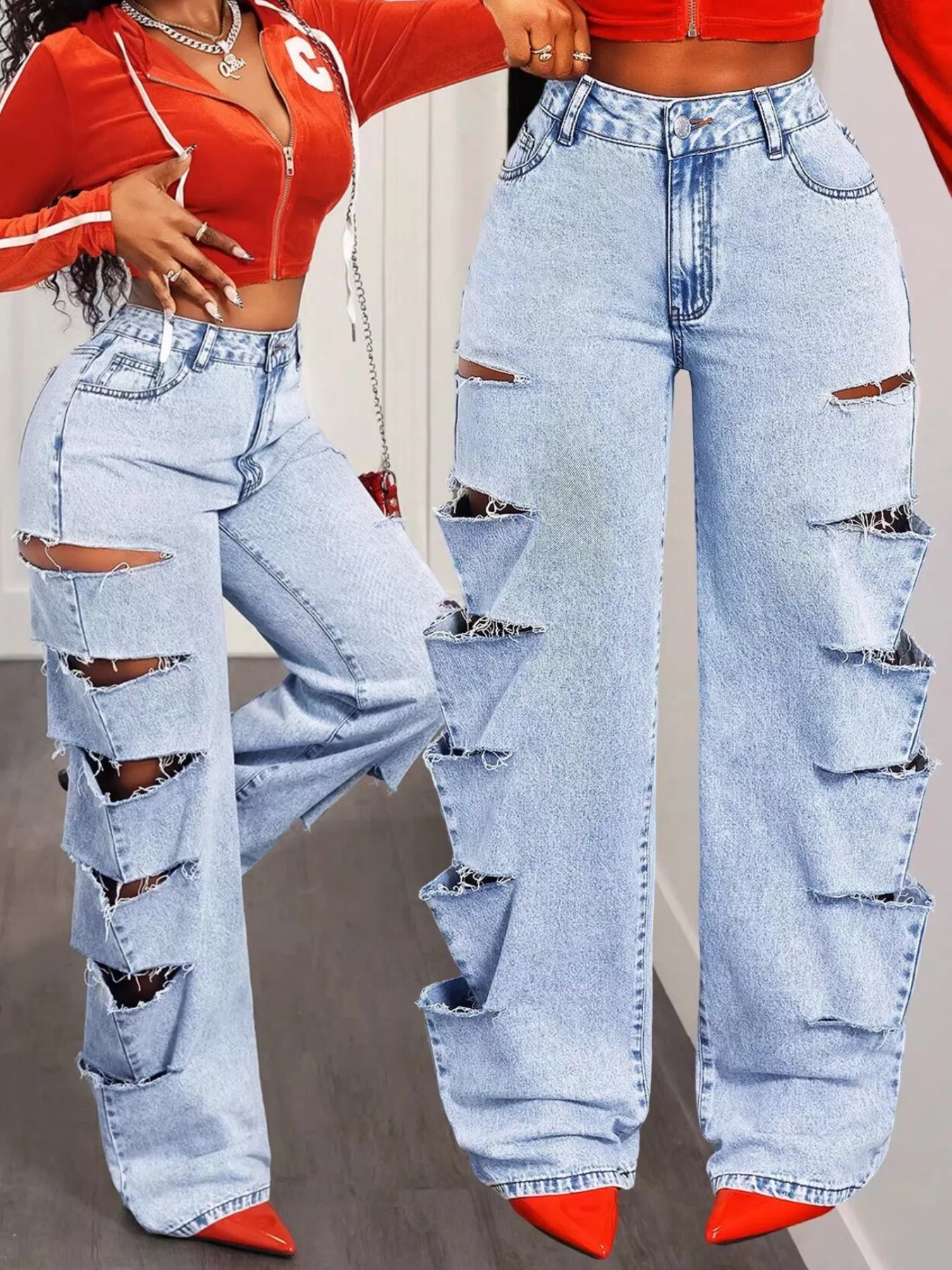 Distressed Wide Leg Jeans - Image 4