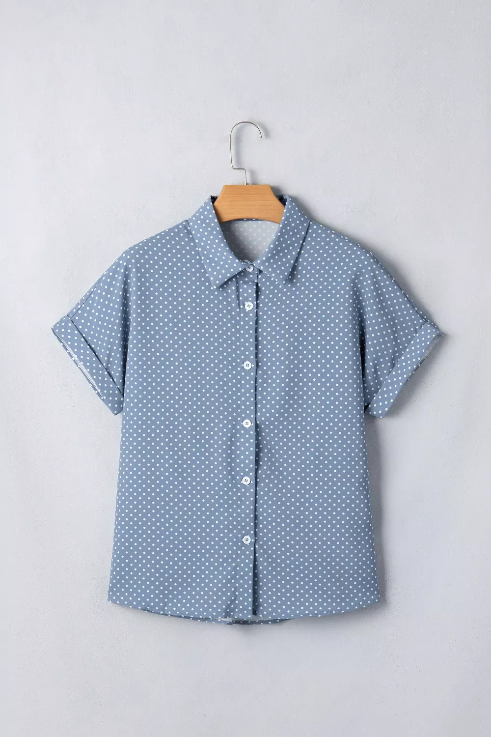 Dotted Print Cuffed Short Sleeve Shirt - Image 6