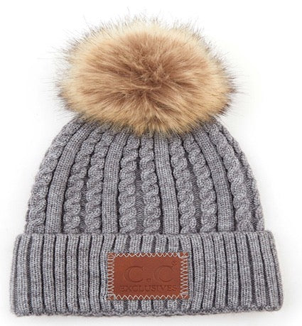 Double Braided Knit Faux Fur Pom C.C Beanie - Image 5