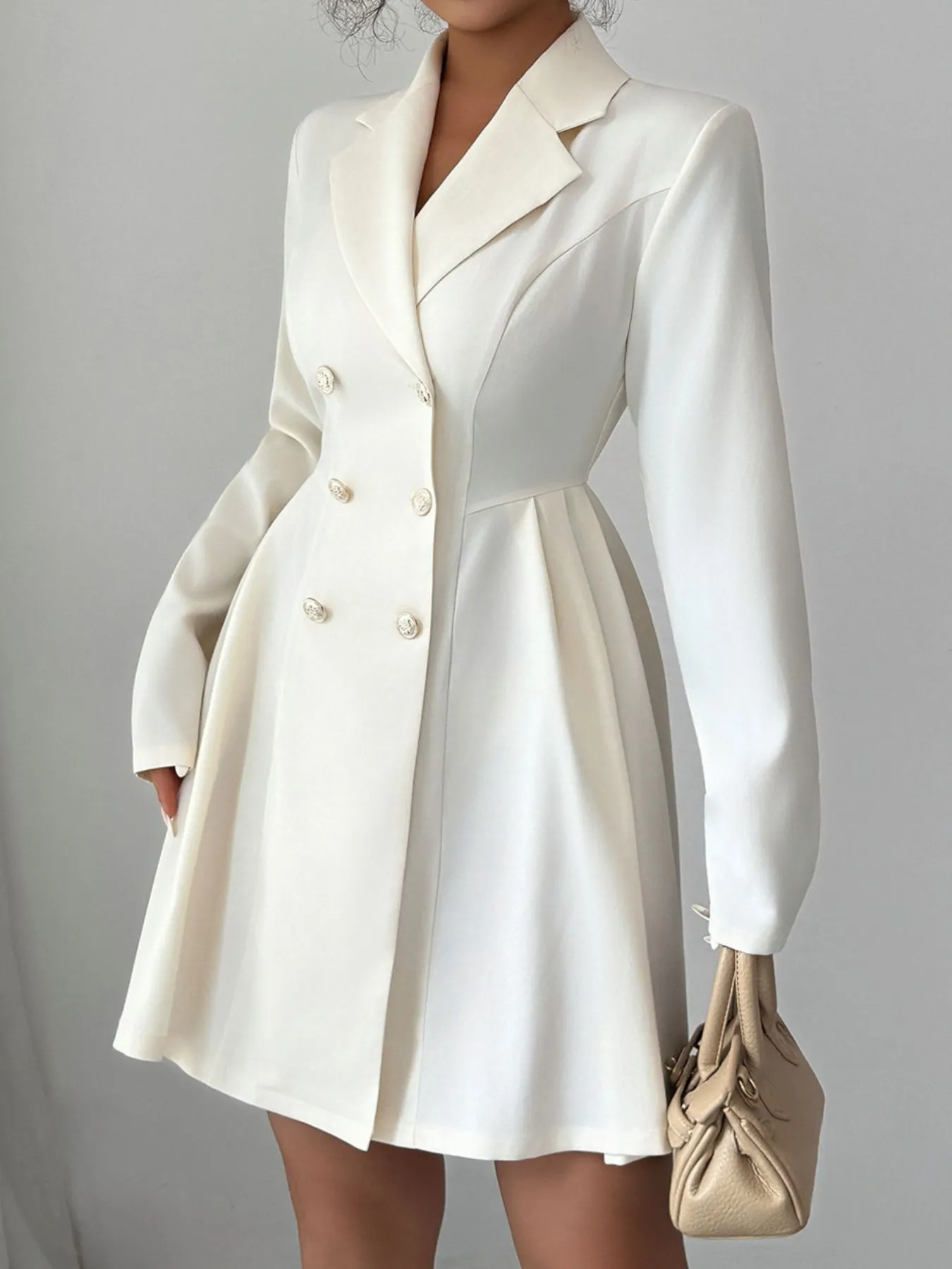 Double-Breasted Blazer Dress with Pleated Detail - Image 5
