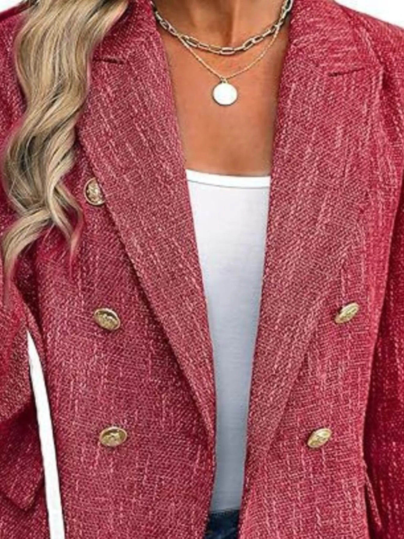 Double-Breasted Lapel Collar Blazer - Image 2