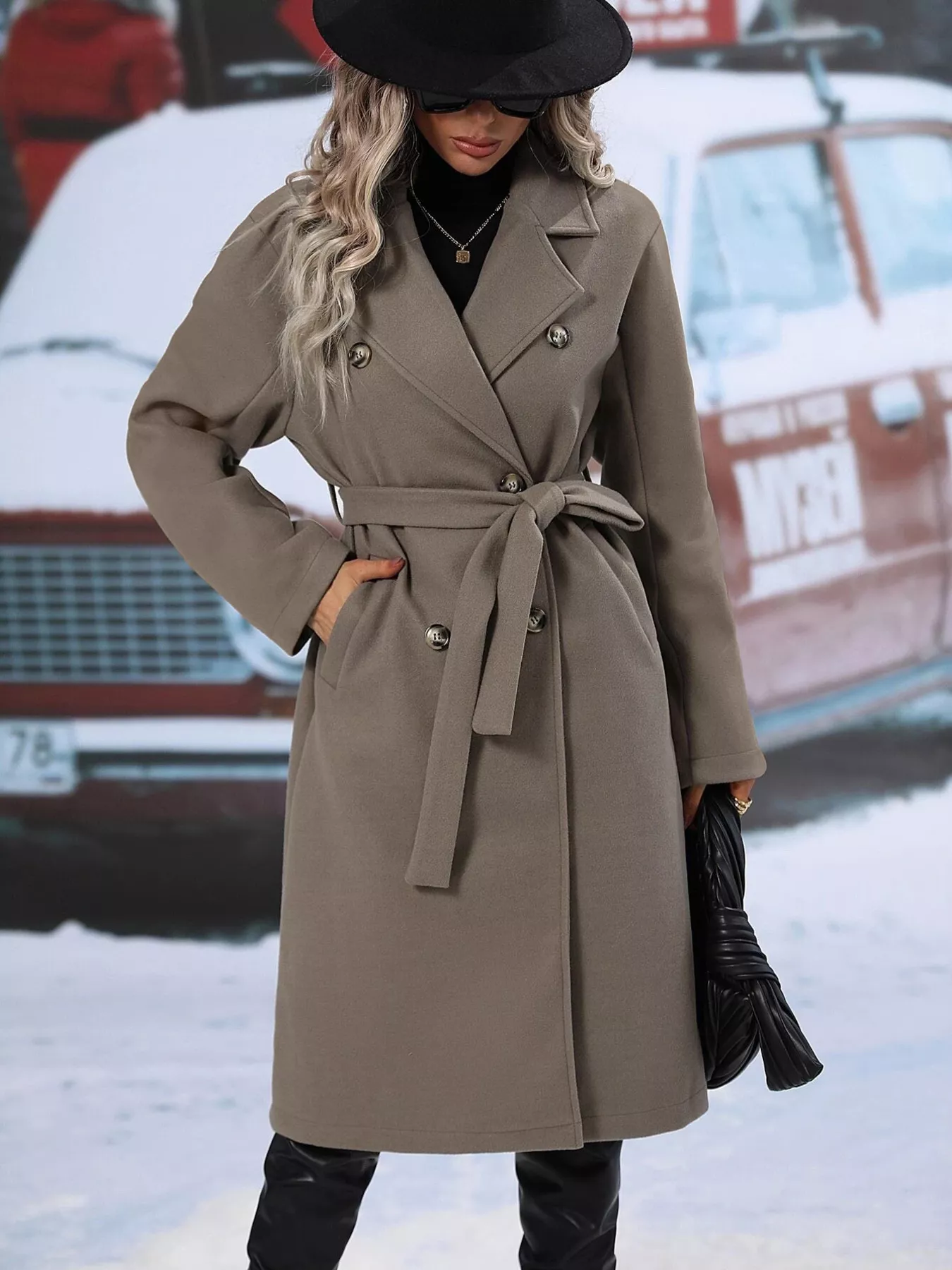 Double-Breasted Lapel Collar Overcoat - Image 10