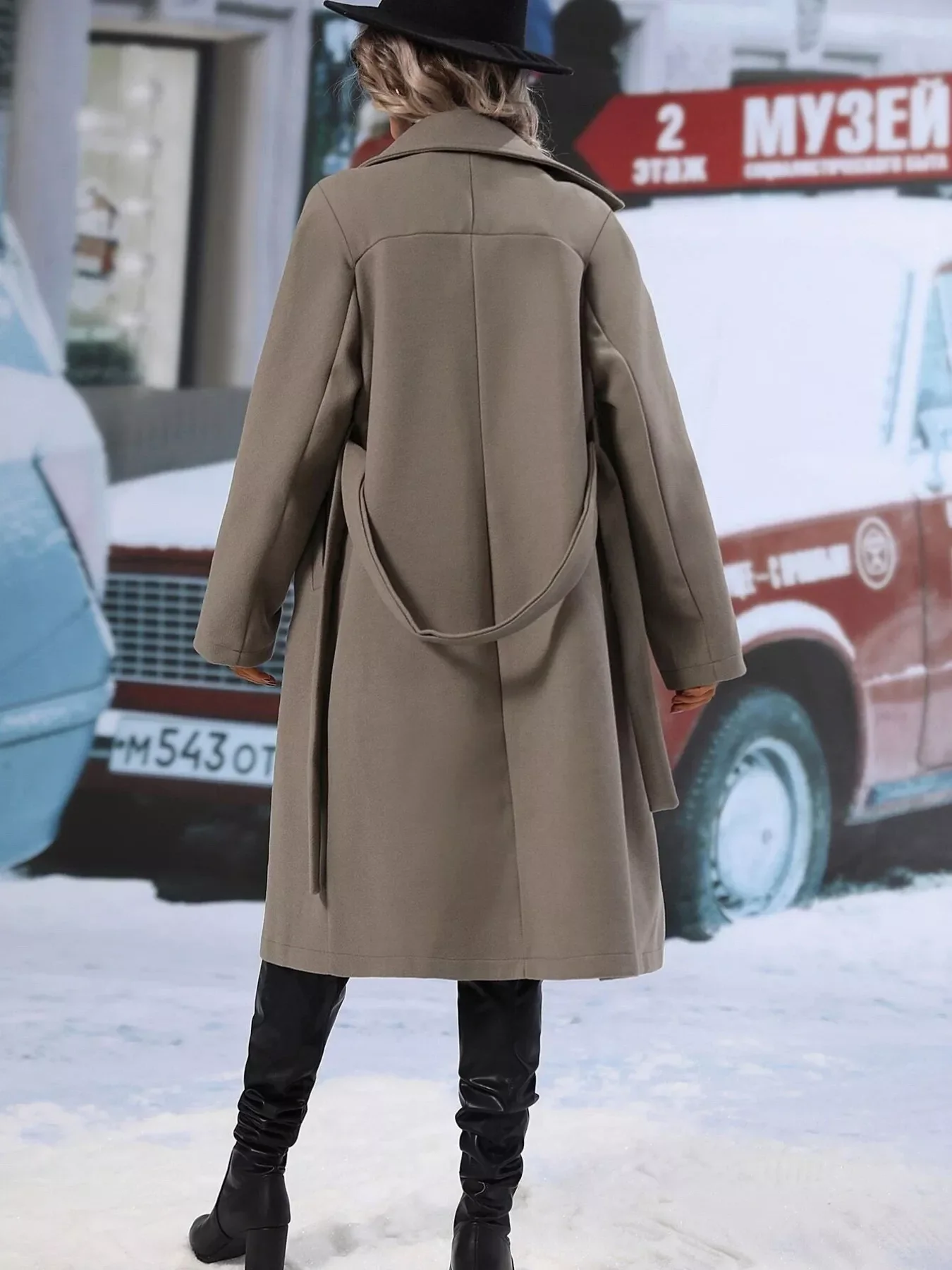 Double-Breasted Lapel Collar Overcoat - Image 13