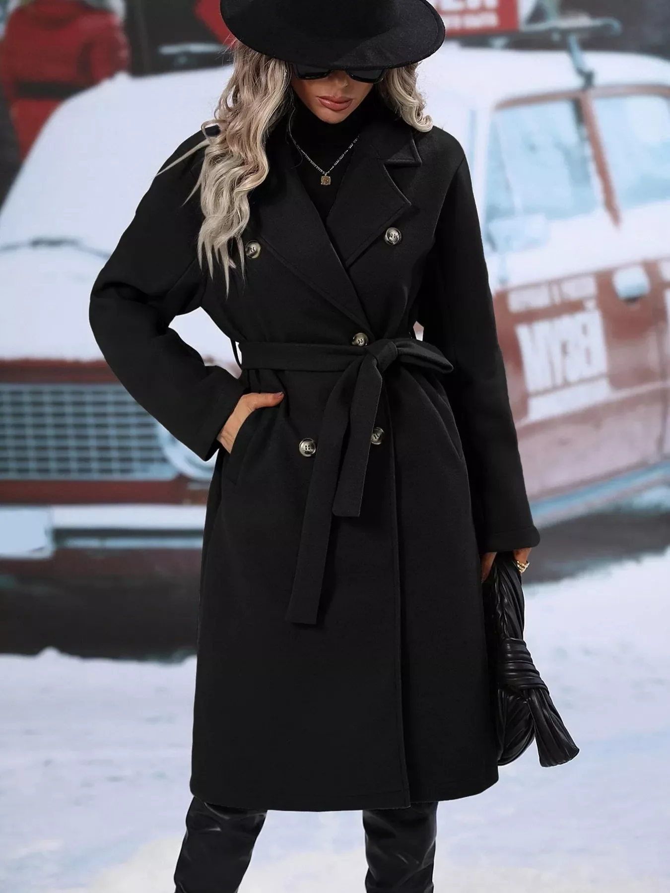 Double-Breasted Lapel Collar Overcoat - Image 15