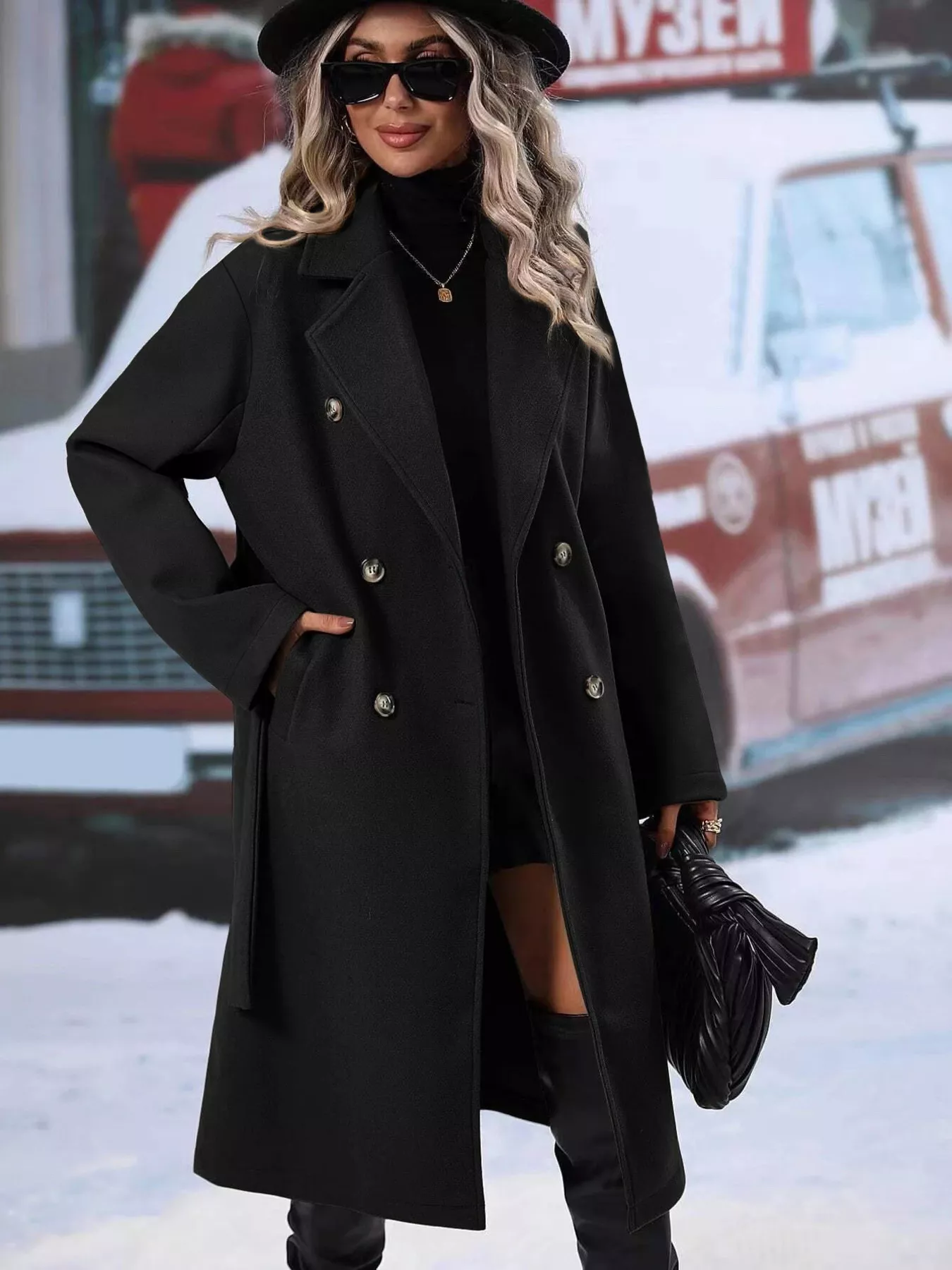 Double-Breasted Lapel Collar Overcoat - Image 16