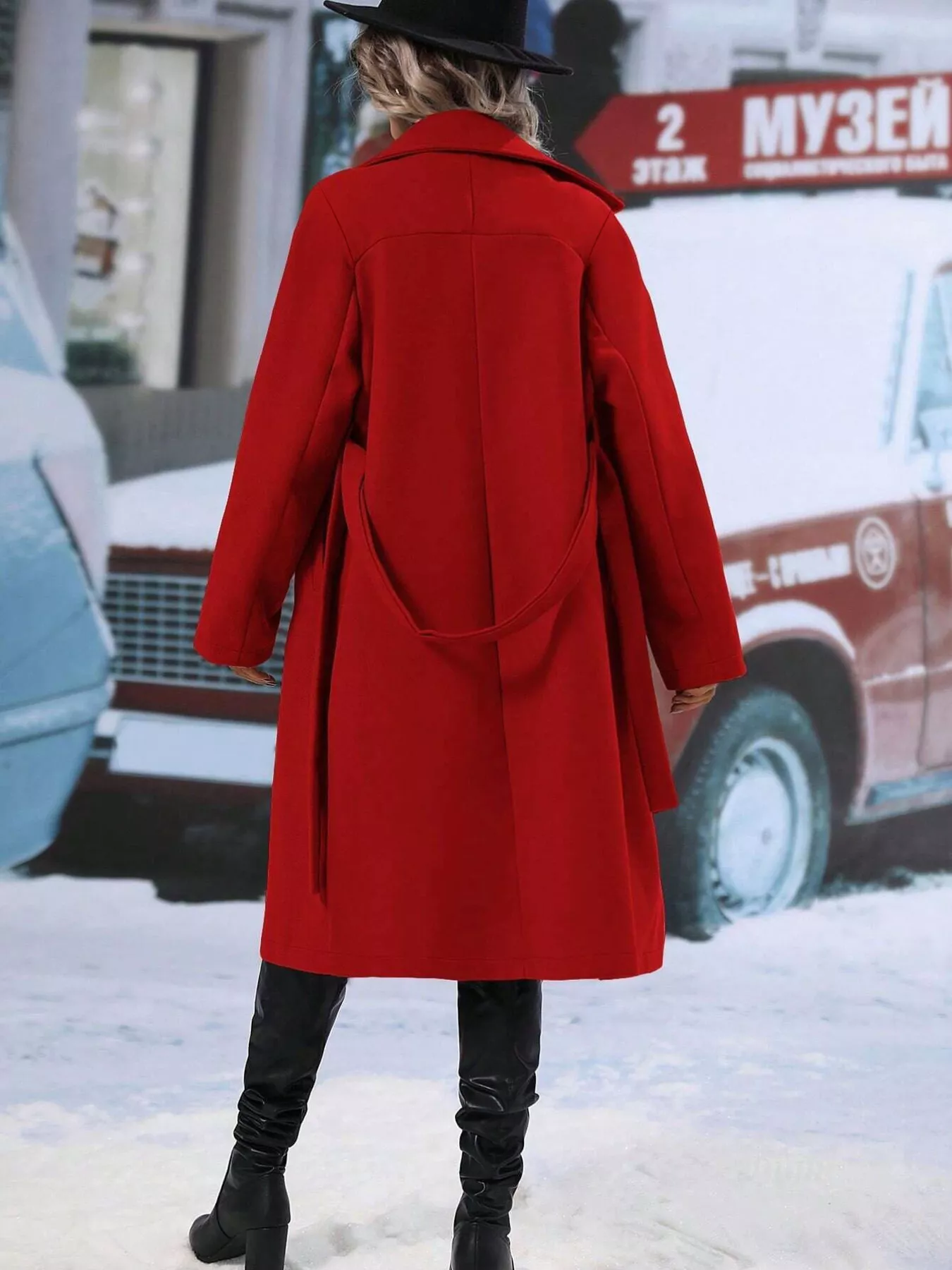 Double-Breasted Lapel Collar Overcoat - Image 2