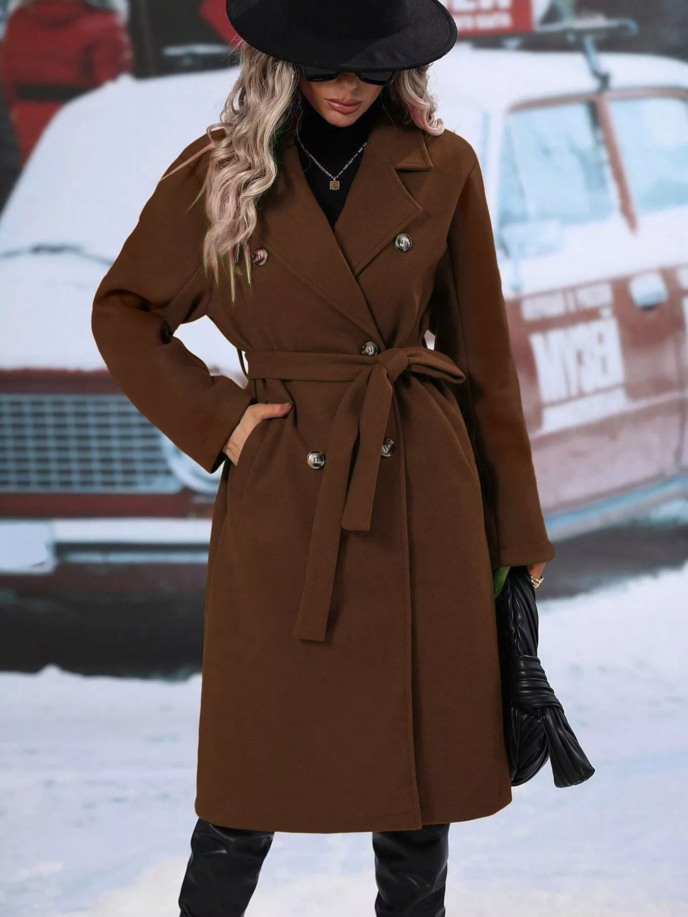 Double-Breasted Lapel Collar Overcoat - Image 20