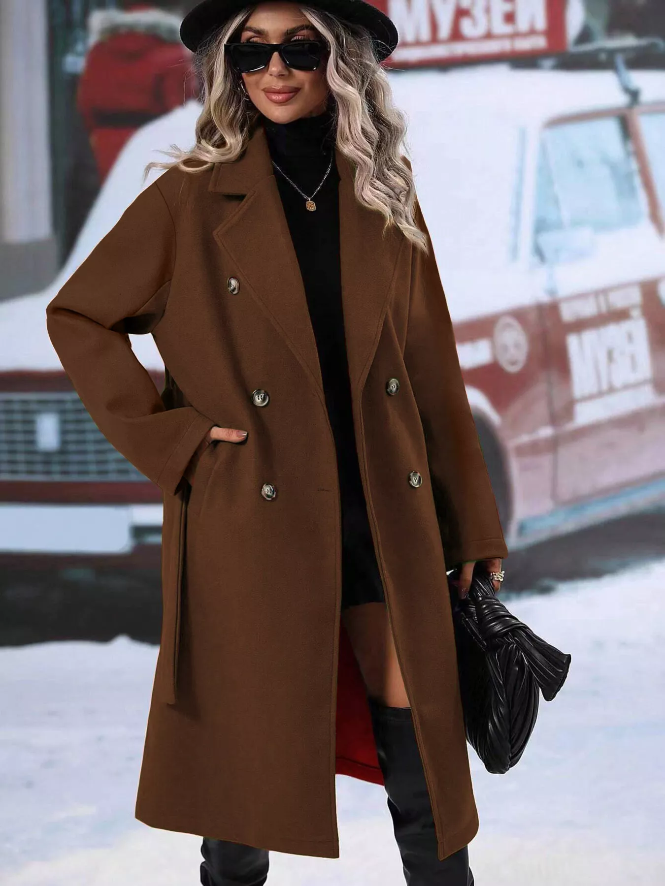 Double-Breasted Lapel Collar Overcoat - Image 21