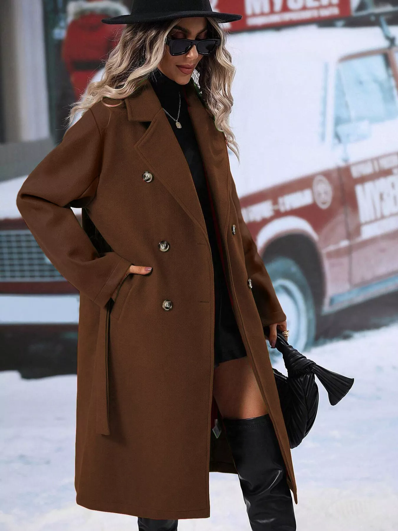 Double-Breasted Lapel Collar Overcoat - Image 22