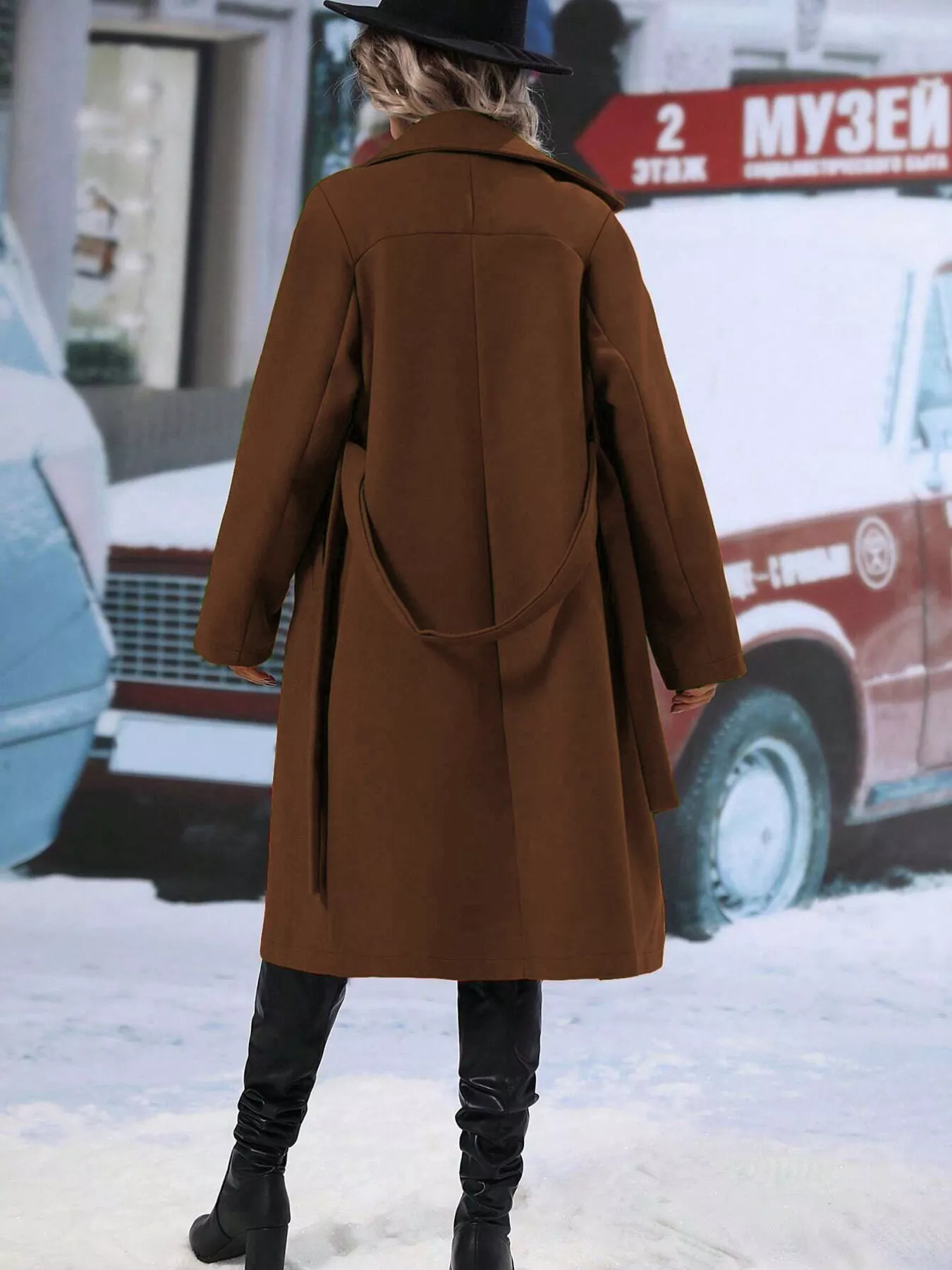 Double-Breasted Lapel Collar Overcoat - Image 23