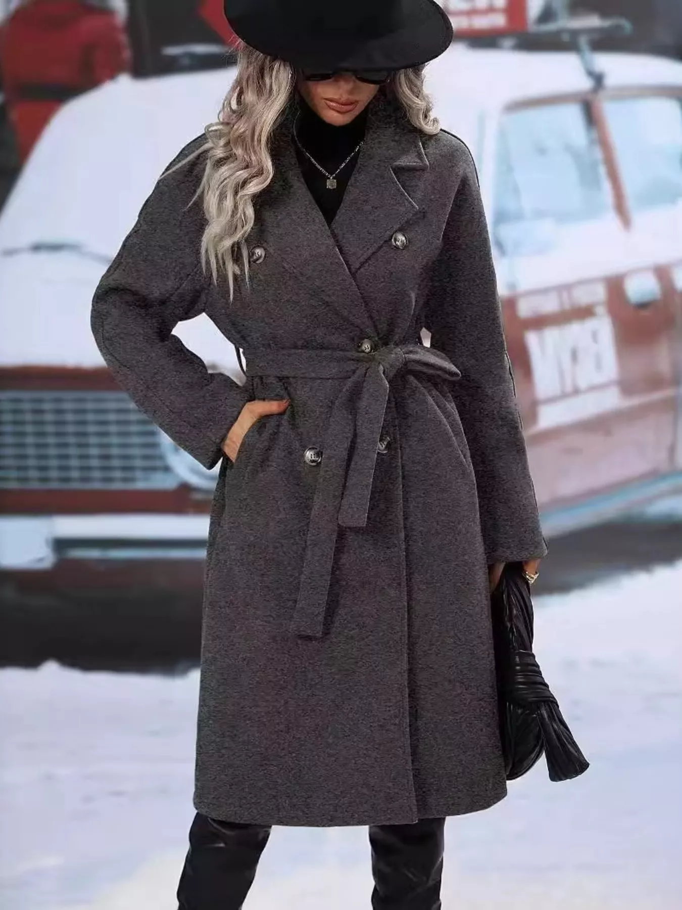Double-Breasted Lapel Collar Overcoat - Image 24