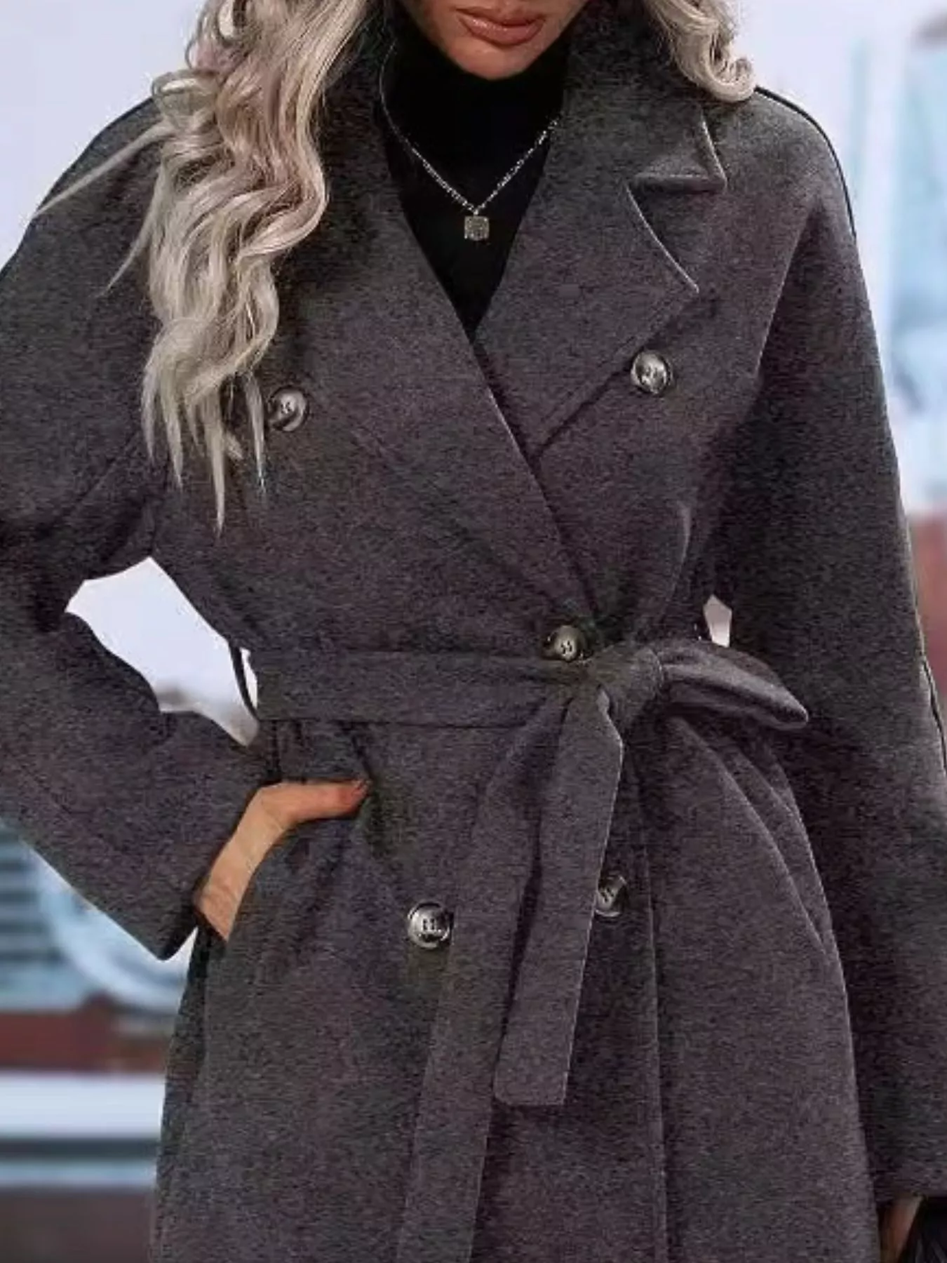 Double-Breasted Lapel Collar Overcoat - Image 26