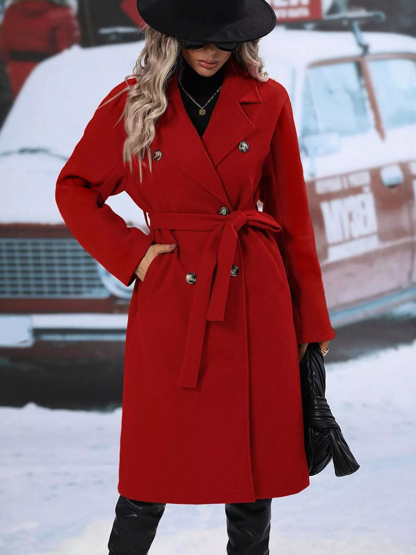 Double-Breasted Lapel Collar Overcoat - Image 4