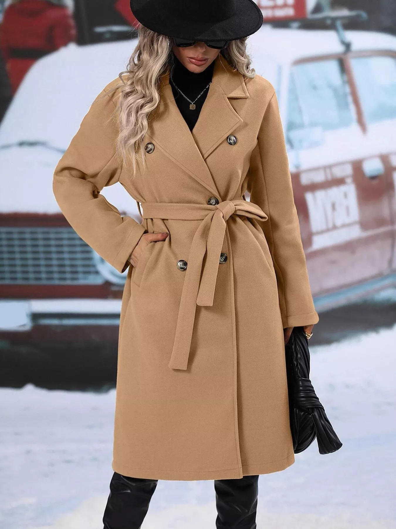 Double-Breasted Lapel Collar Overcoat - Image 7