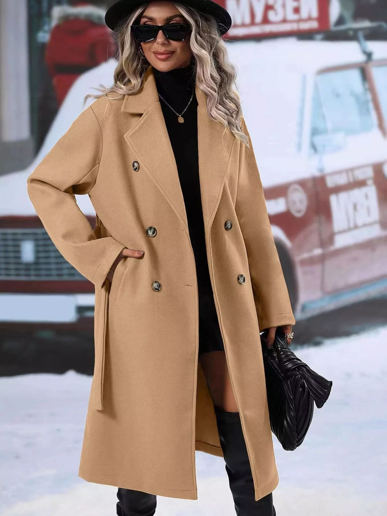 Double-Breasted Lapel Collar Overcoat - Image 8